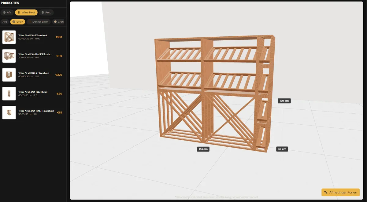 Voorbeeld van een wijnrekopstelling in de 3D Configurator